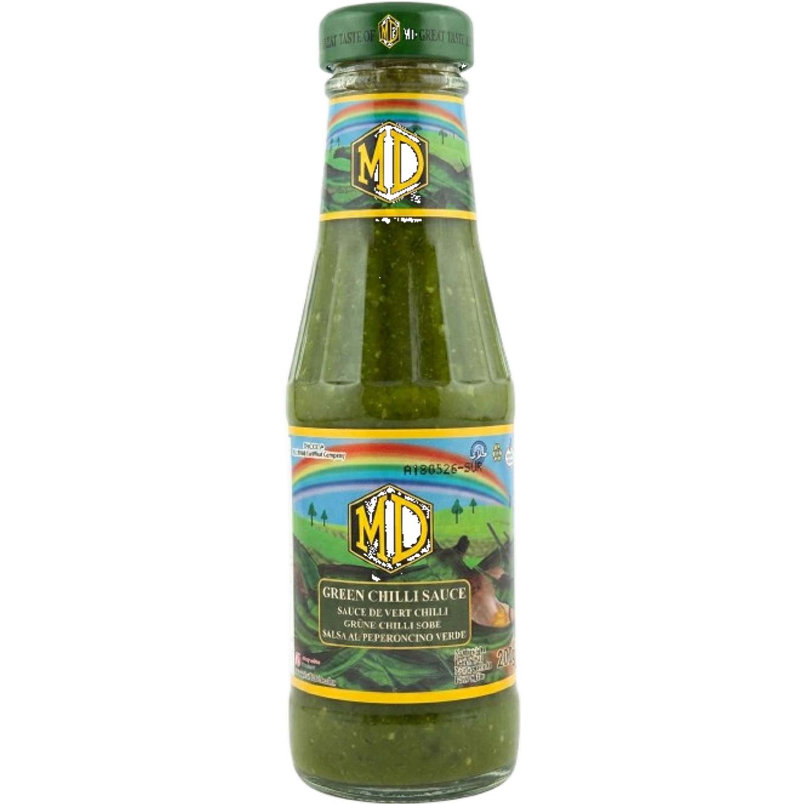 MD Green Chilli Sauce 200g — glass bottle with green chilli sauce